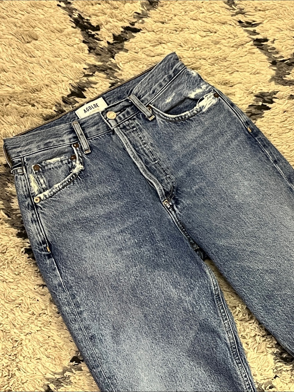 AGOLDE Riley Crop High Rise Straight Jeans Distressed Blue Size 24 - Picture 4 of 11